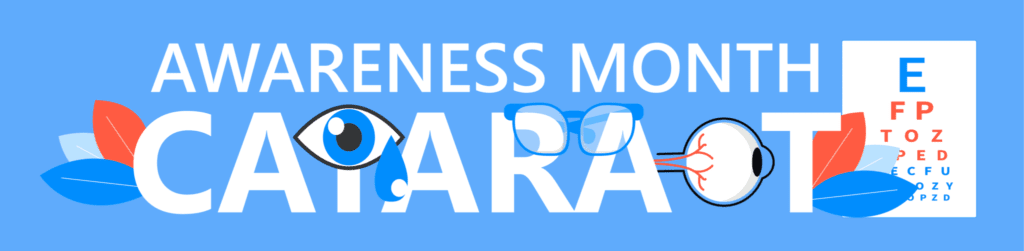 Cataract Awareness Month graphic with eye chart