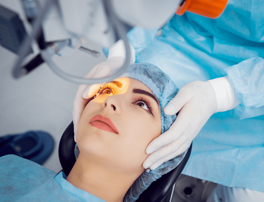 woman getting lasik eye surgery