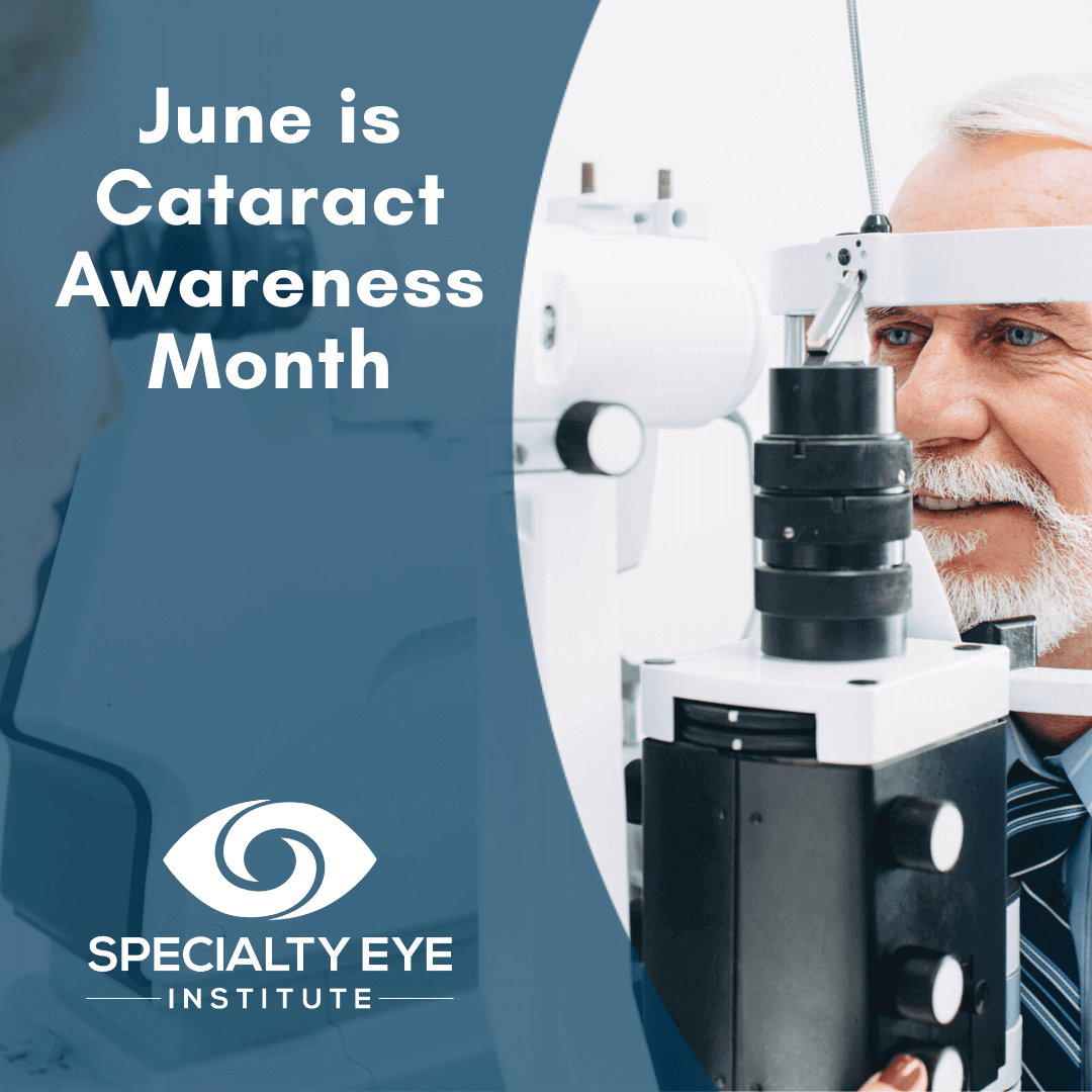 Man getting cataract screening during Cataract Awareness Month June